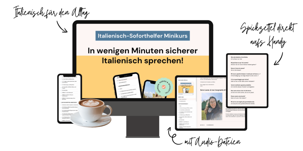 Fehlen dir oft die richtigen Worte auf Italienisch? Der Soforthelfer Minikurs gibt dir die wichtigsten Sätze für Alltag & Reisen an die Hand. In kurzen, praxisnahen Lektionen lernst du, fließend und sicher zu sprechen – ohne Angst vor Fehlern. Perfekt für alle, die Italienisch aktiv nutzen wollen. Jetzt loslegen und sicherer kommunizieren!