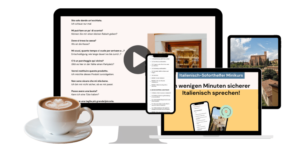 Möchtest du dich endlich selbstbewusst auf Italienisch unterhalten? Der Soforthelfer Minikurs hilft dir, die wichtigsten Sätze für den Alltag zu lernen und sofort anzuwenden. Mit praktischen Übungen und authentischen Redewendungen meisterst du jede Situation – ob beim Einkaufen, im Restaurant oder beim Reisen. Ideal für Anfänger ab A2-Niveau.